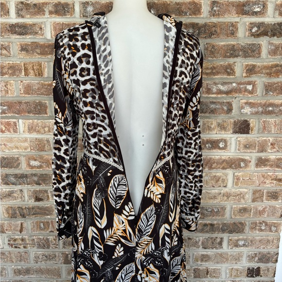 Anthropologie Bl-nk Black White Floral Animal Print Long Sleeve Dress Small - Picture 4 of 7